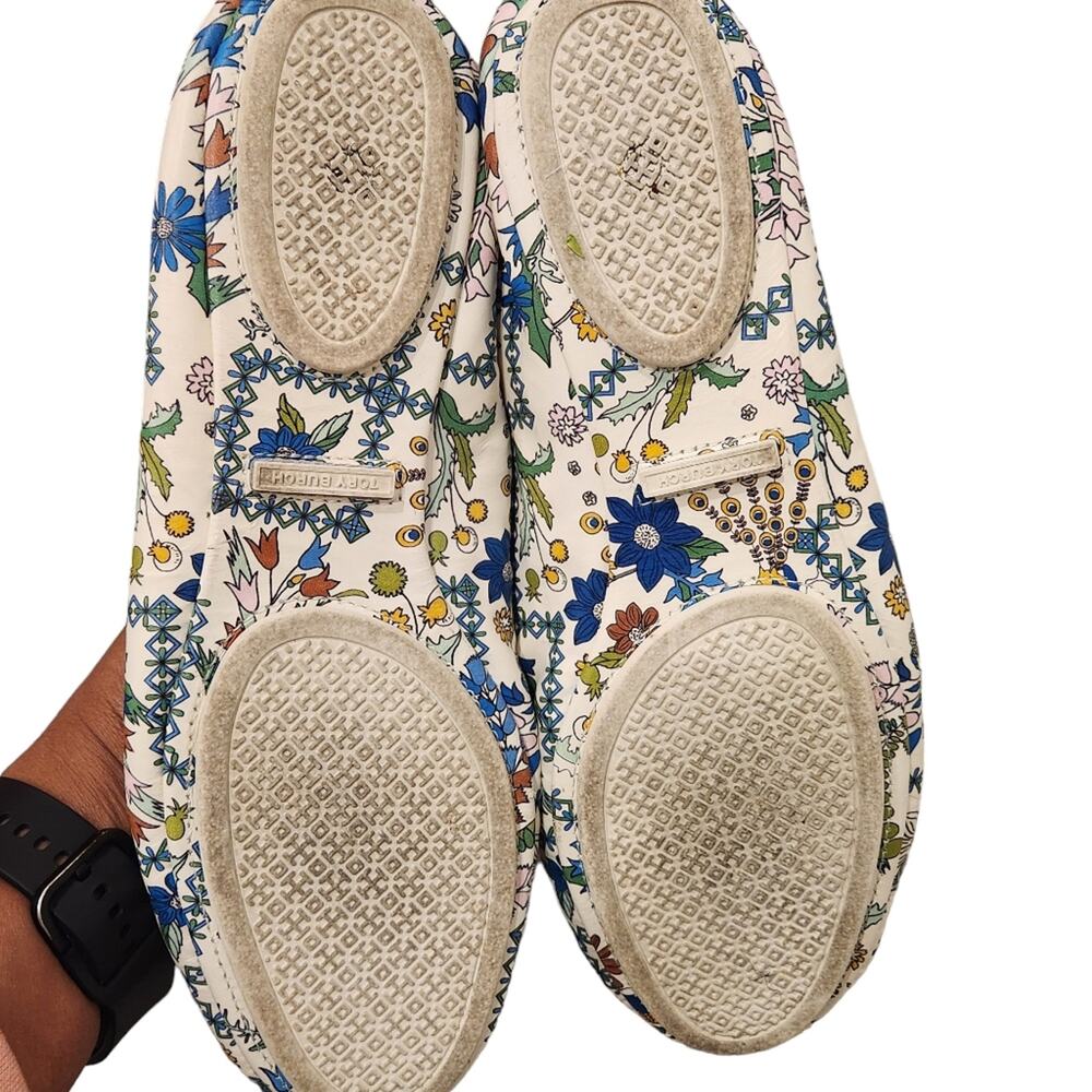 Tory Burch Minnie Ivory Meadow Folly floral leather ballet flats size 8.5 - Picture 9 of 9
